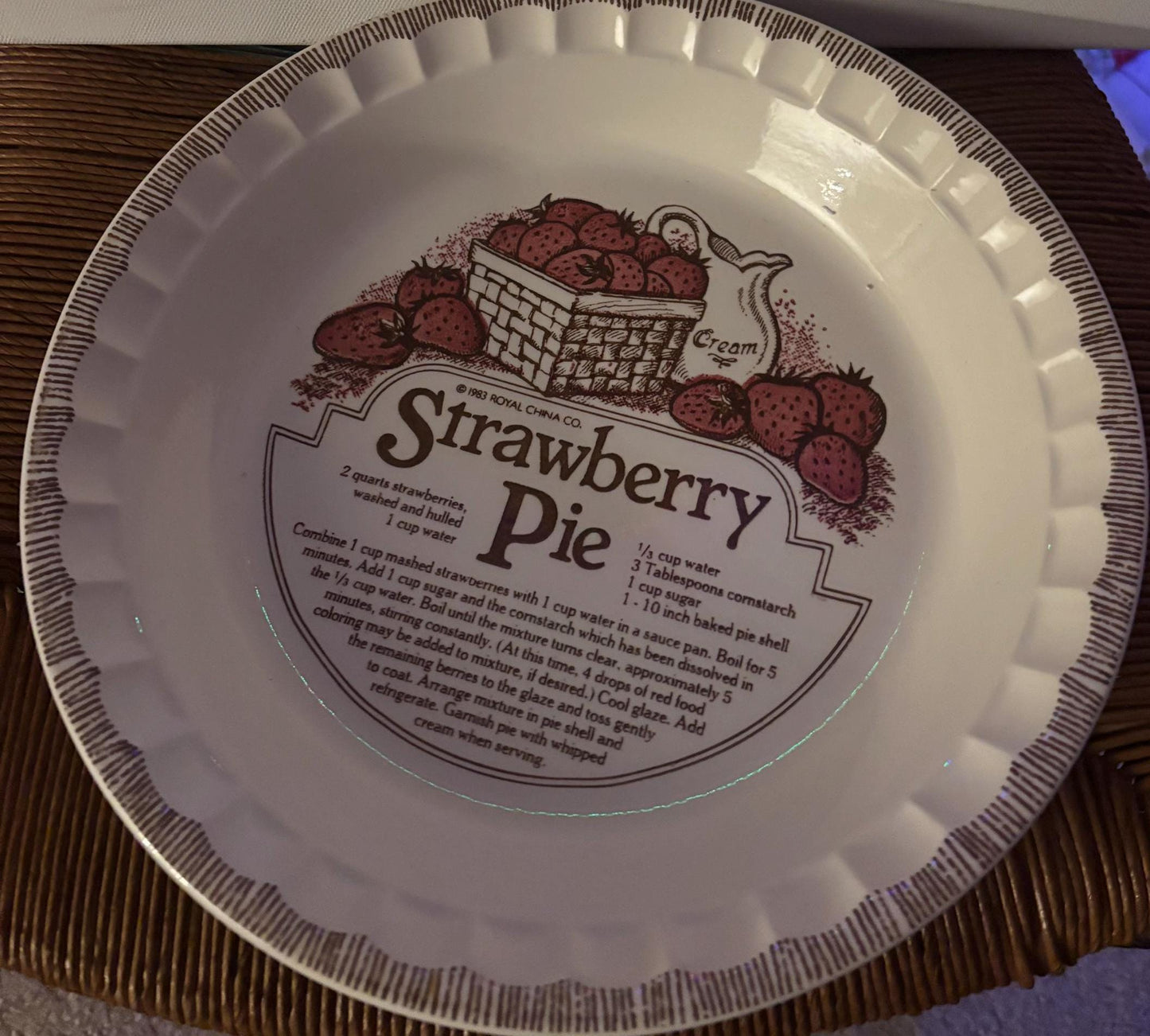 Vintage Jeannette Royal China Pie Plate Country Harvest Series Strawberries Basket Cream Pitcher Design Lover Antiques and Vintage