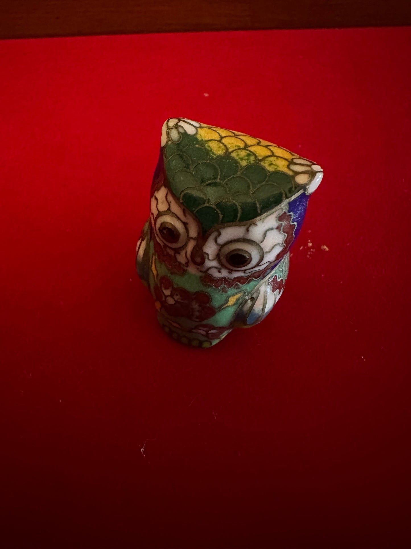 Vintage Cloisonné Enamel Owl Figurine: Small Enameled Statue