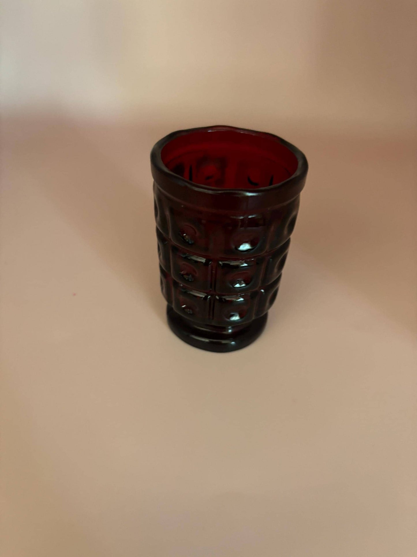 Vintage Ruby Red Glass Cup with Pedestal, Red Juice Glass, Collectible Glassware