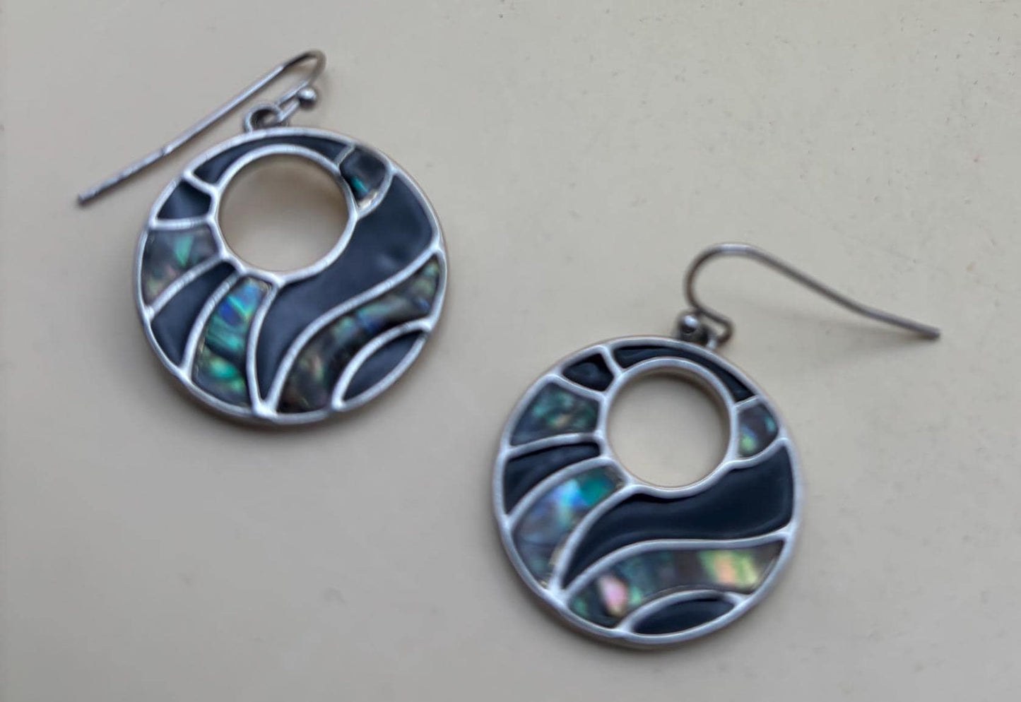 Vintage Abalone Mosaic Inlay Earrings Lover Antiques and Vintage