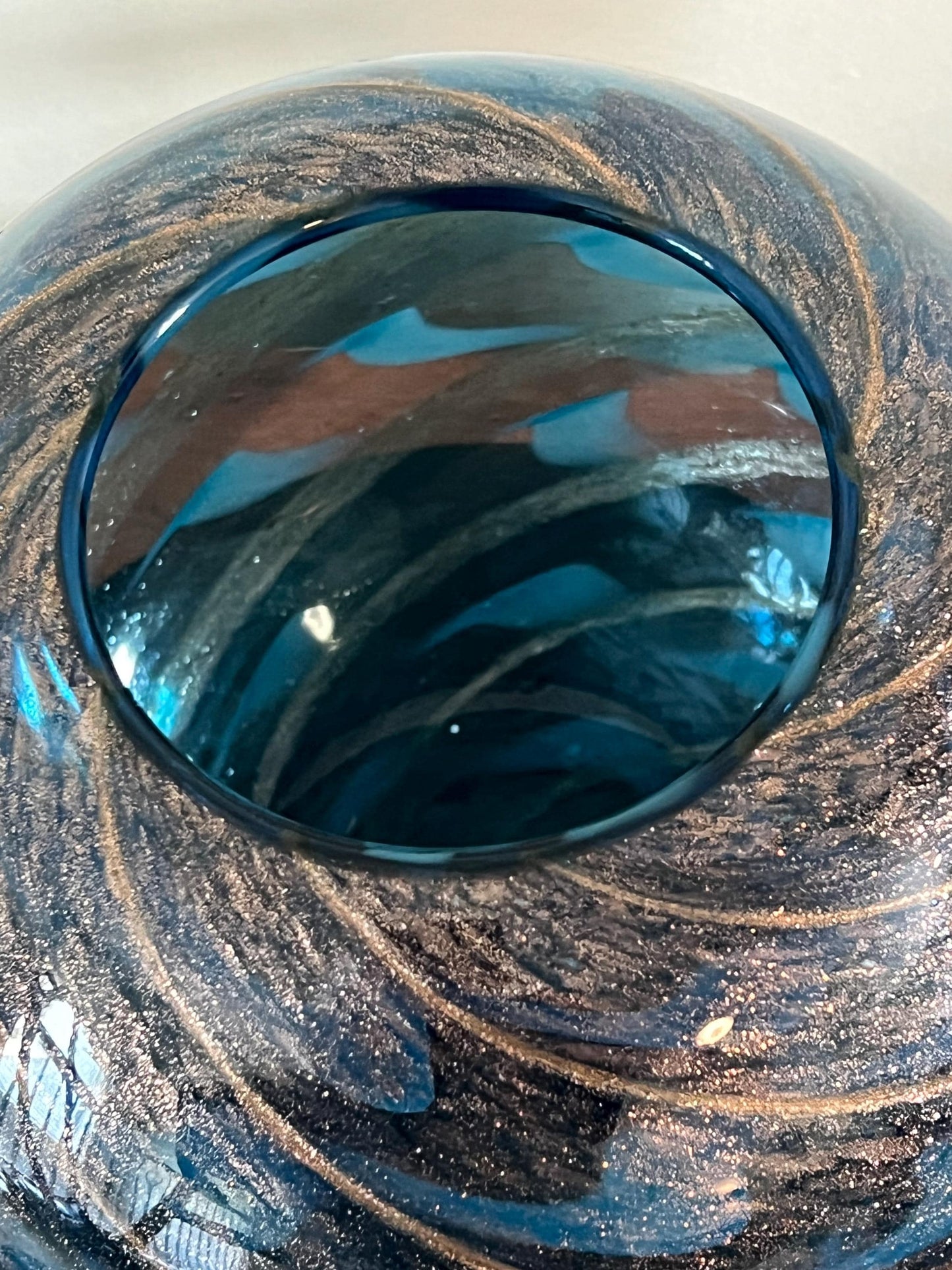 Vintage Murano Blue Glass Vase: Fratelli Toso Style, Aventurine Bronze