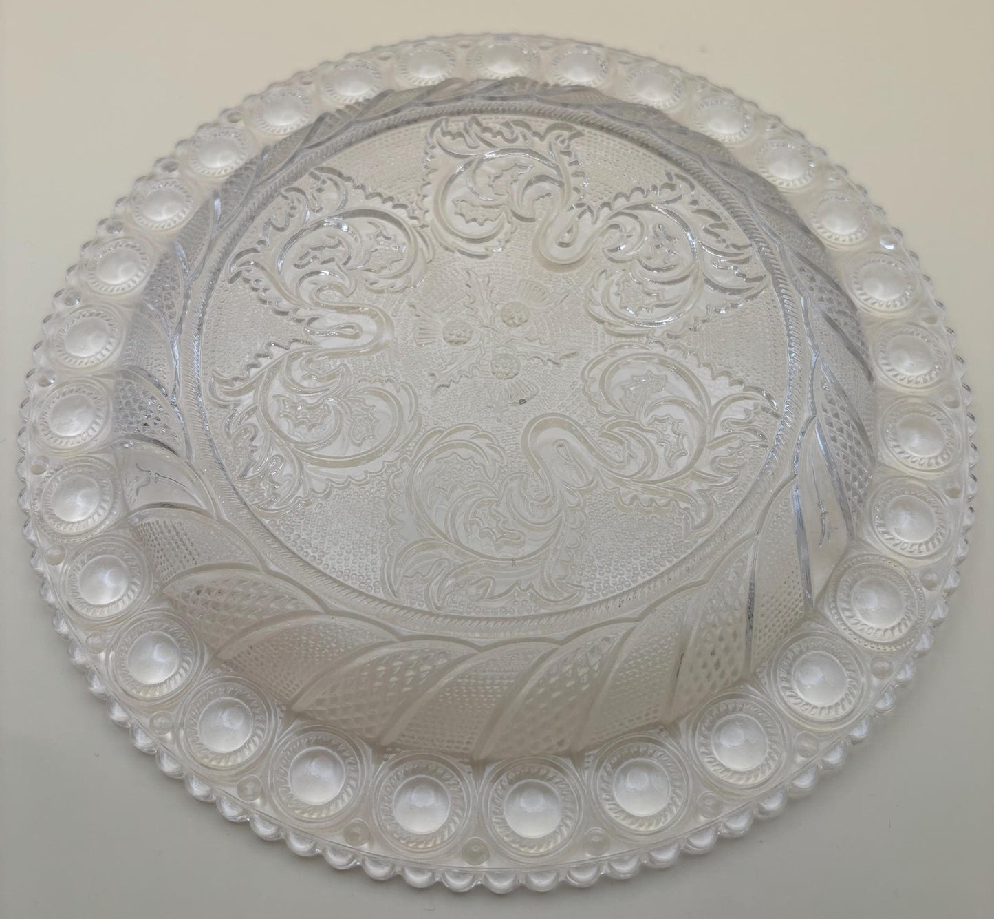 Vintage Crystal Glass Serving Platter Glass Serving Tray Scrolled Glass Lover Antiques and Vintage