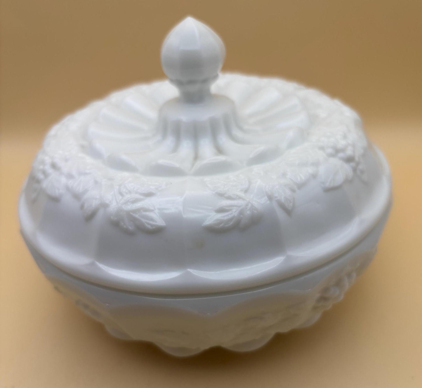 Vintage Westmoreland Paneled Grape Lidded Candy Dish Chocolate Box Milk Glass Lover Antiques and Vintage
