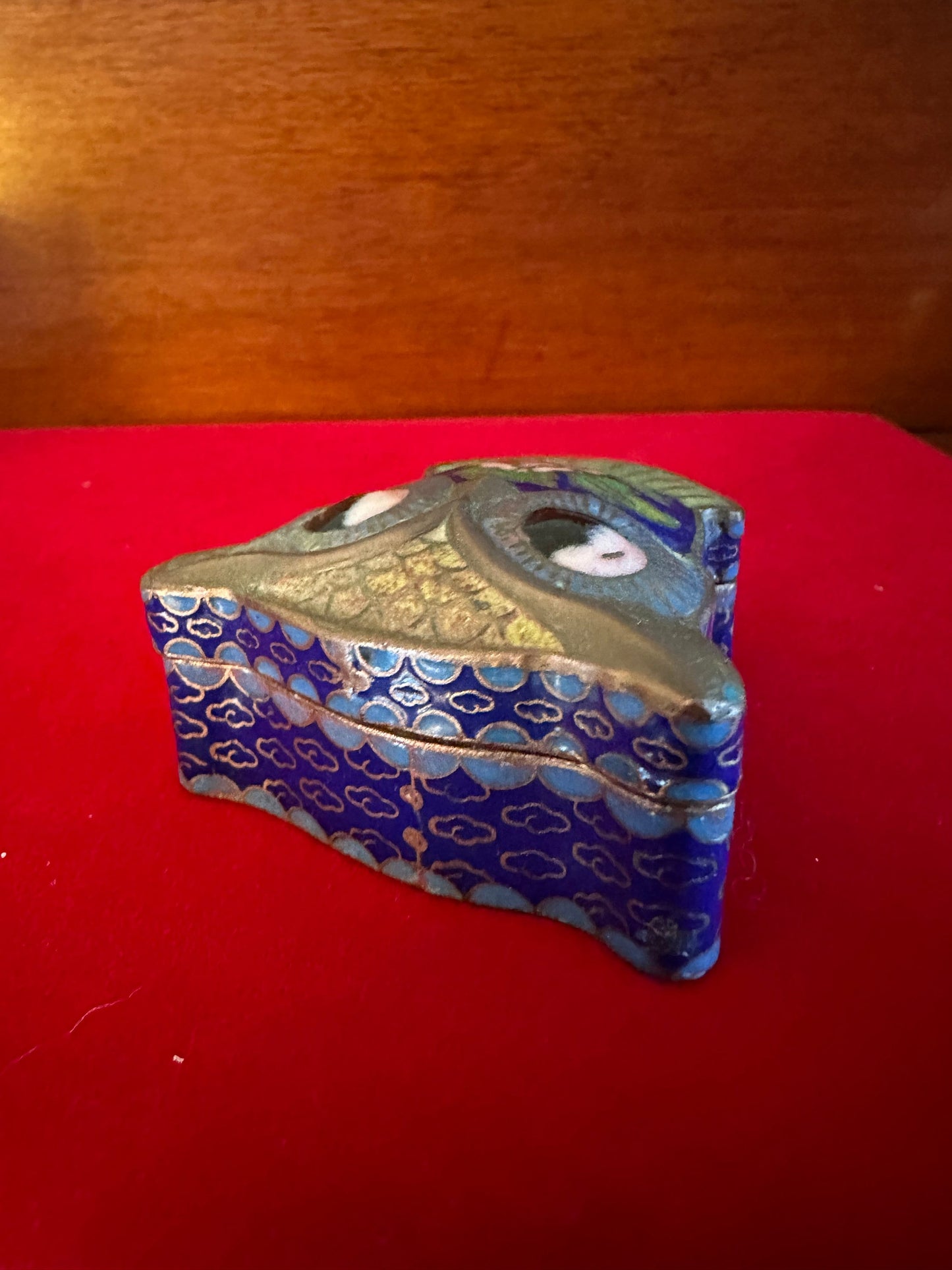 Vintage Cloisonné Enamel Owl Trinket Box: Brass Container
