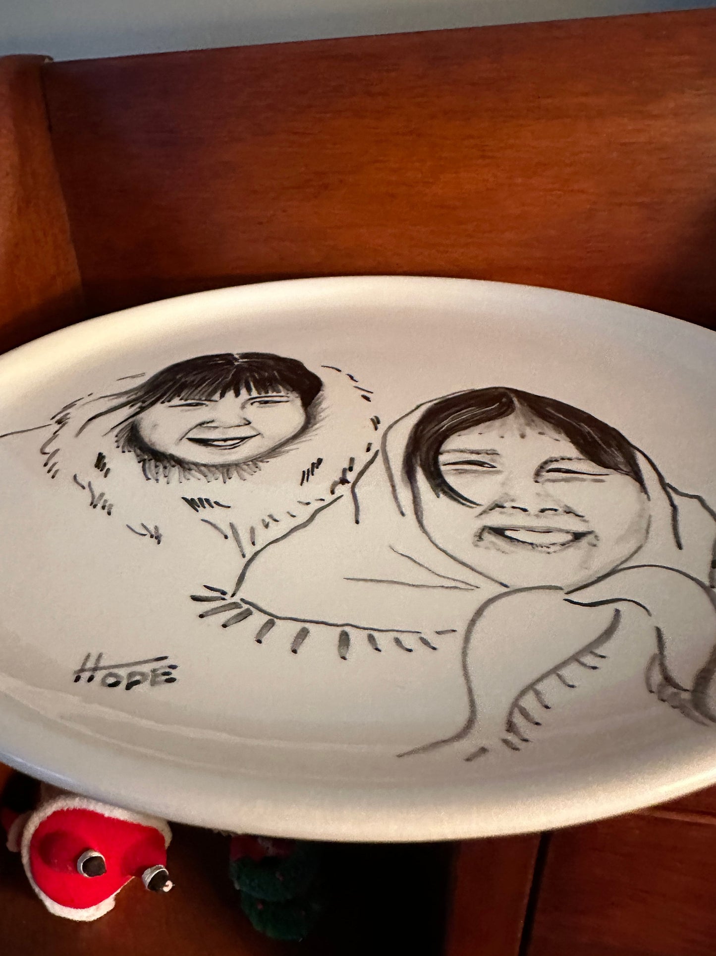 Vintage HOPE Bering Sea Hand Painted Plate: Alaskan Women Art