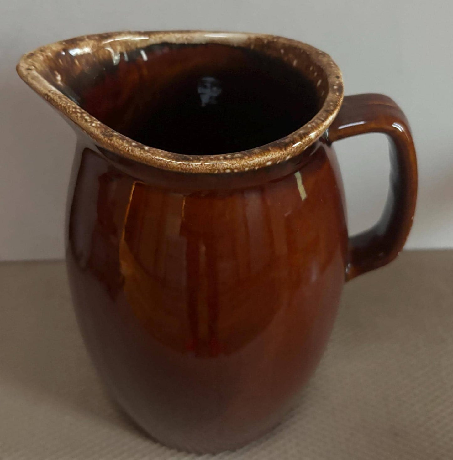 Vintage Hand Dripped Glazed Pottery Pitcher with Handle Brown Rust Lover Antiques