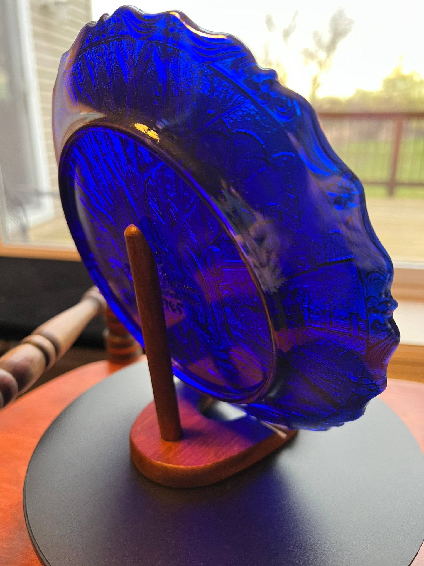 Vintage Fenton Winter Pastime Plate: Carnival Iridescent Purple Blue Glass