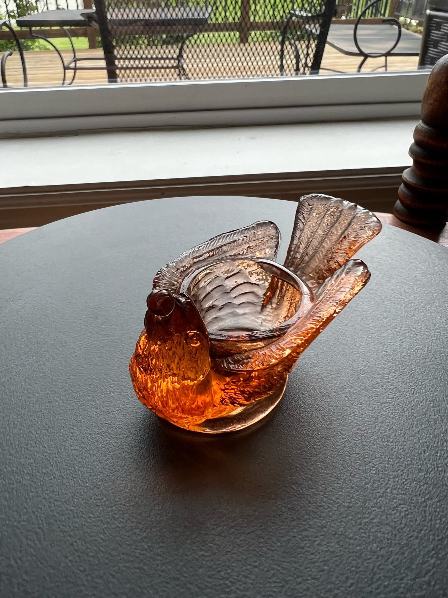 Vintage Amber Degenhart Art Glass Rooster Salt Cellar Dish