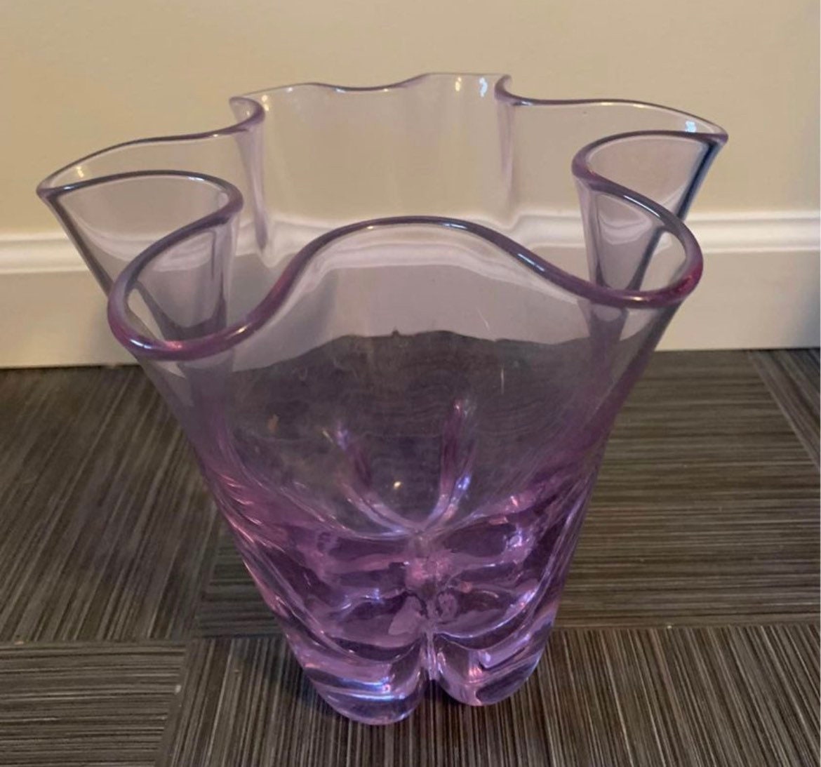 Vintage Czechoslovakian Zelezny Brod Sklo Alexandrite Neodymium Purple Glass Vase with Ruffled Edge Glass