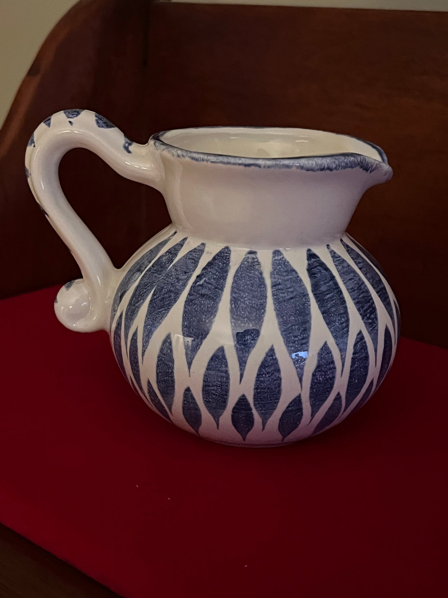Ceramic Mini Pitcher with Blue Lattice Design, Mid Century Polka Dot Jug, Home Decor, Gift for Her