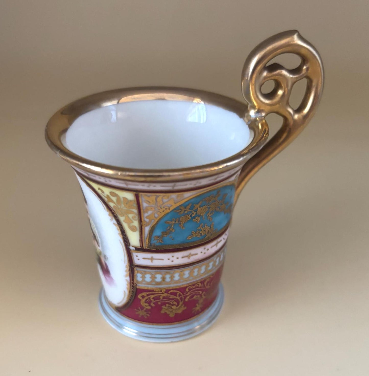 Antique French Napoleon Portrait Porcelain Cup, Demitasse Chocolate Fancy Mug, Ornate Gilded Handle