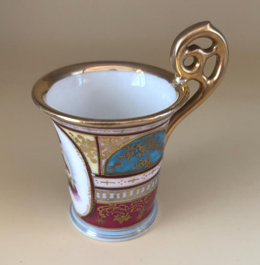 Antique French Napoleon Portrait Porcelain Cup, Demitasse Chocolate Fancy Mug, Ornate Gilded Handle