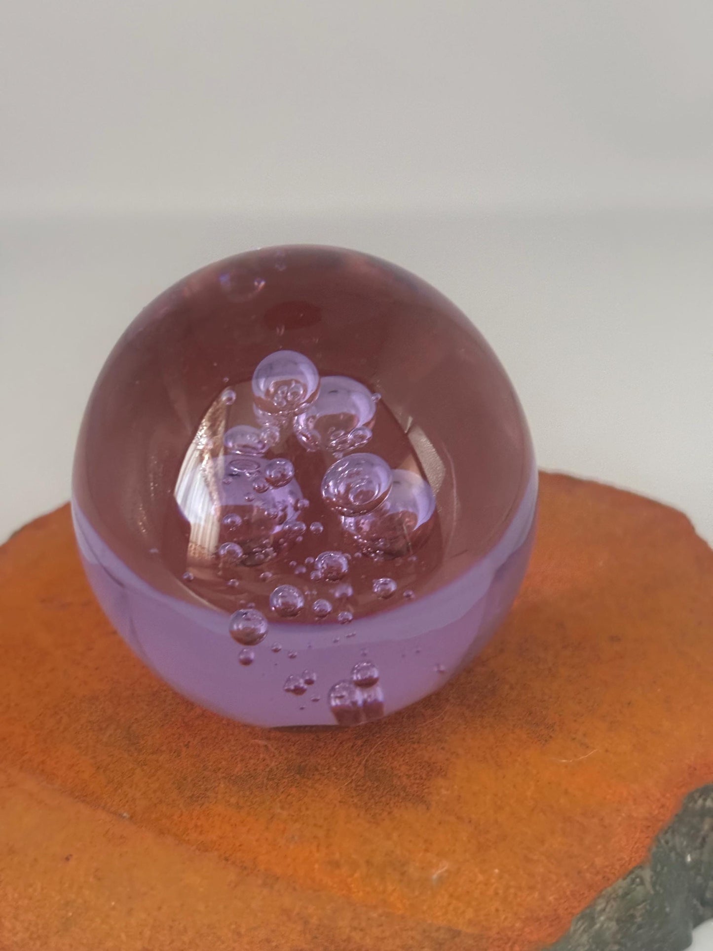 Vintage Purple Amethyst Glass Paperweight with Air Bubbles Konst Urshult Sweden Art Glass