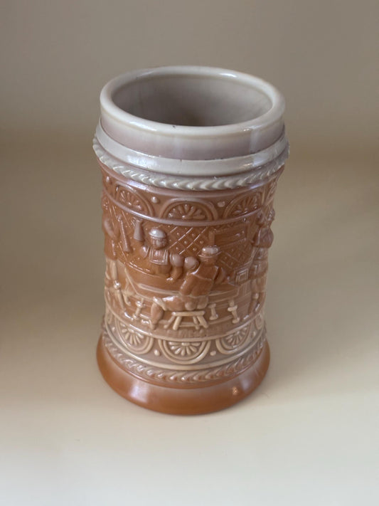 Antique Greentown Chocolate Glass Indoor Drinking Scene Pattern Stein, Lover Antiques and Vintage