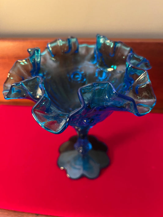 Vintage Fenton Colonial Blue Ruffled Compote, Fenton Art Glass, Candy Dish, Fancy Blue Glass Art, Lover Antiques and Vintage
