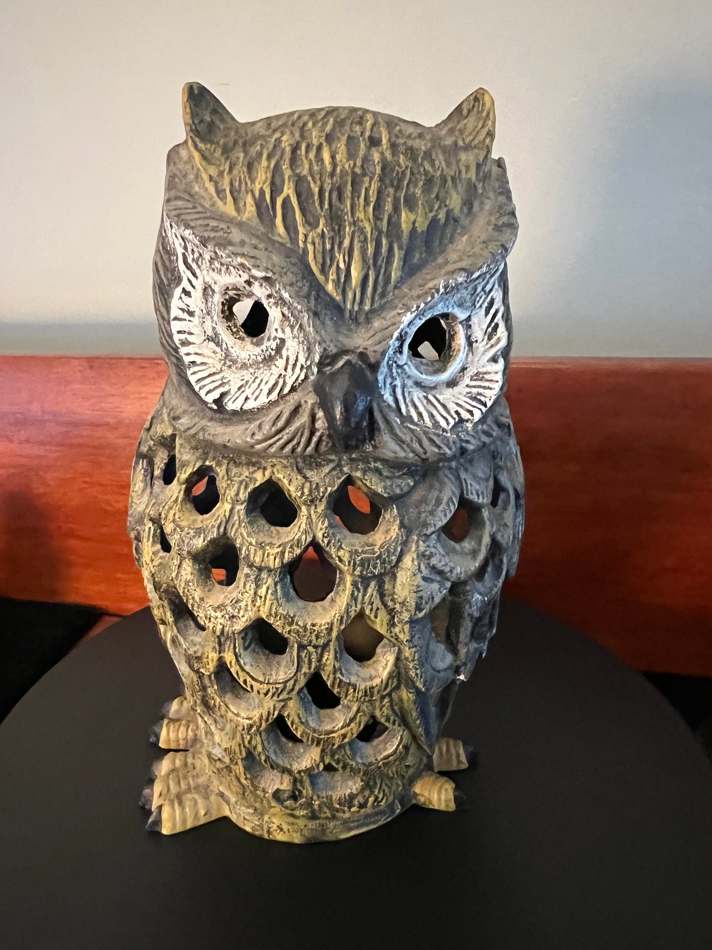Antique Cast Iron Owl Candle Lamp: Original Patina