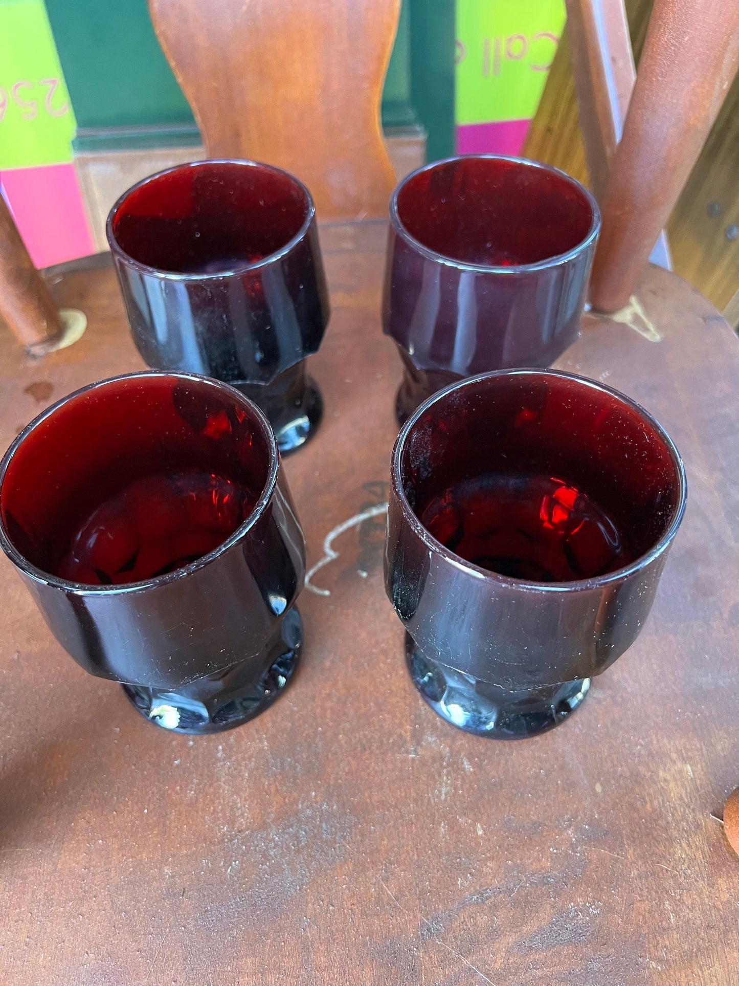 Vintage Fenton Royal Ruby Red Goblets - Anchor Hocking Georgian Pattern (Set of 4)