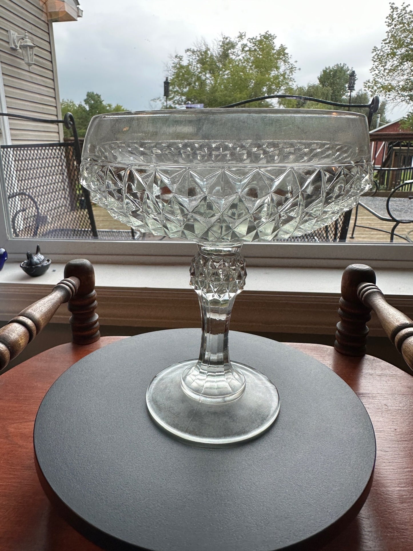 Antique Crystal Cut Glass Compote with Lid: 1930s Art Deco