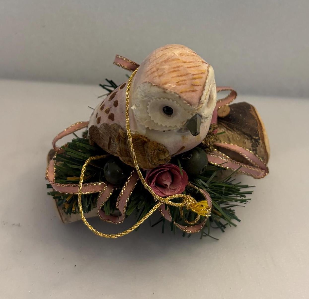 Vintage Owl on a Nest Wood Figurine Owl on Birch Bark Log Lover Antiques and Vintage