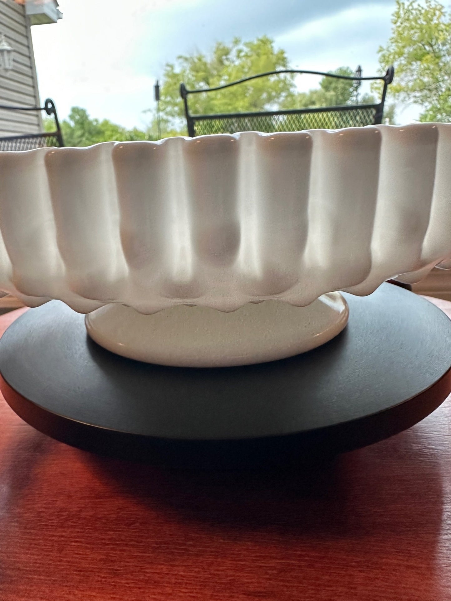 Vintage Fenton Milk Glass Cake Stand: Hobnail Ruffled Edge, White Display