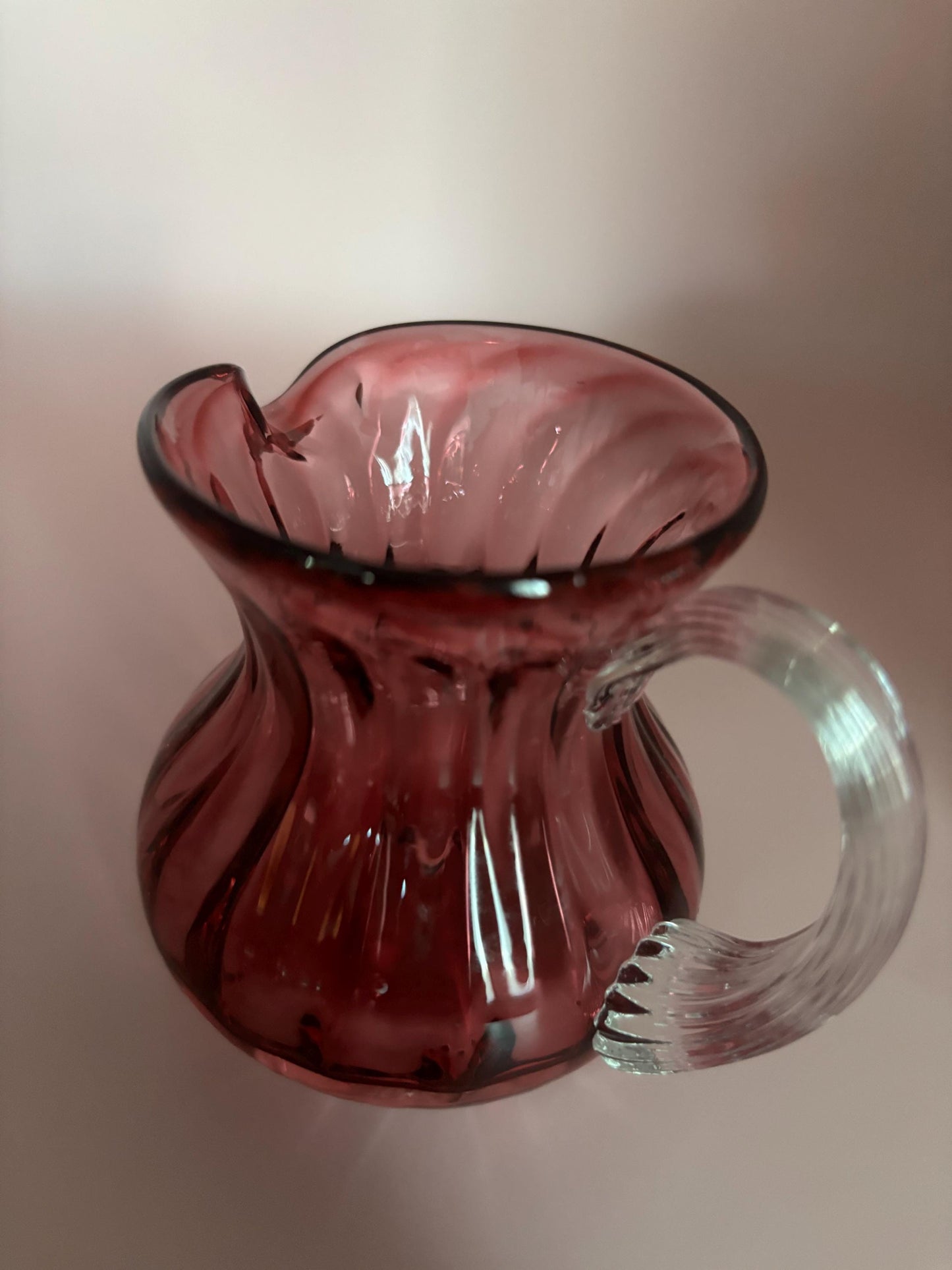 Vintage Fenton Cranberry Glass Mini Pitcher Pink Rose Vase Art Glass Lover Antiques and Vintage