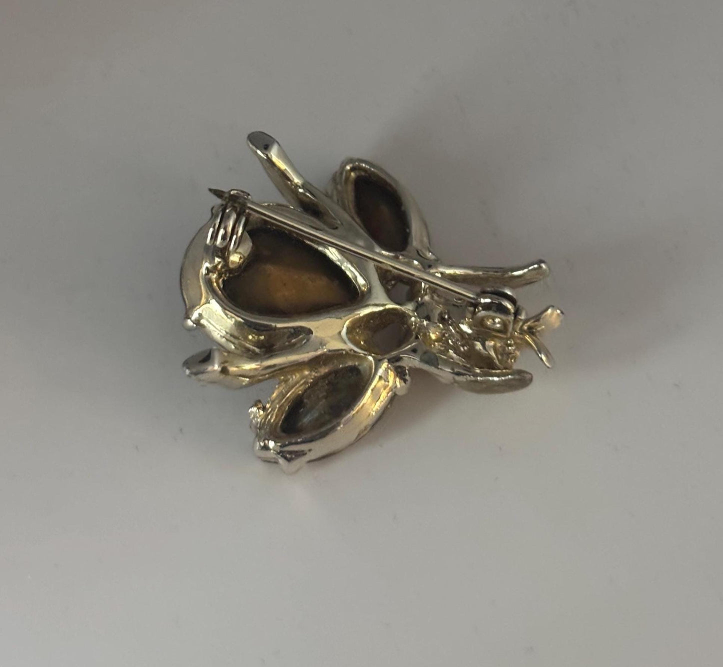 Amber Rhinestone Insect Pin, Enamel Fly Brooch