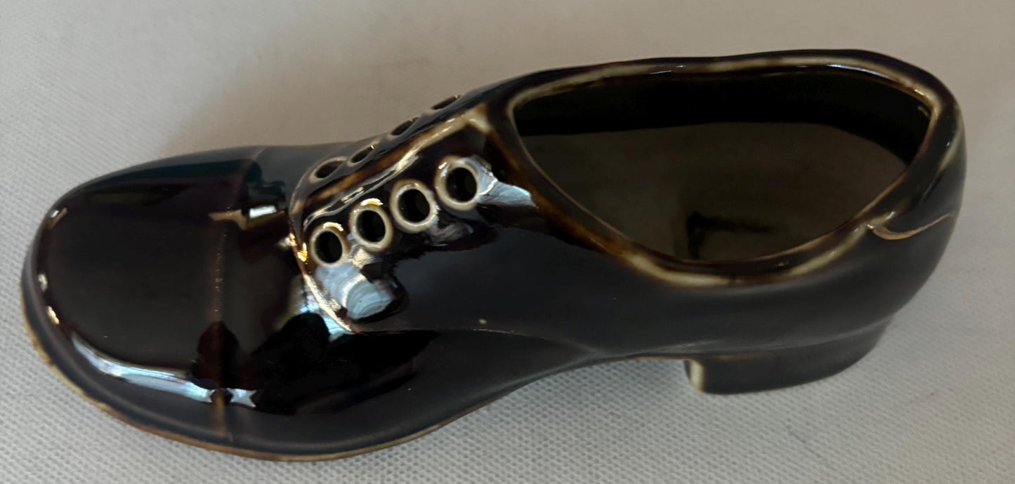 Antique German Oxford Shoe Ceramic Brown Saddle Shoe Lover Antiques and Vintage