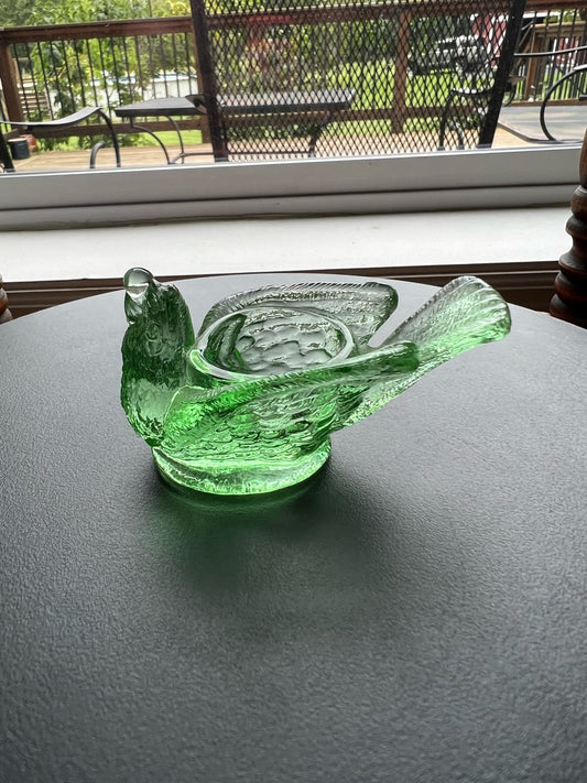 Vintage Vaseline Green Glass Rooster Salt Cellar: Degenhart Art Glass