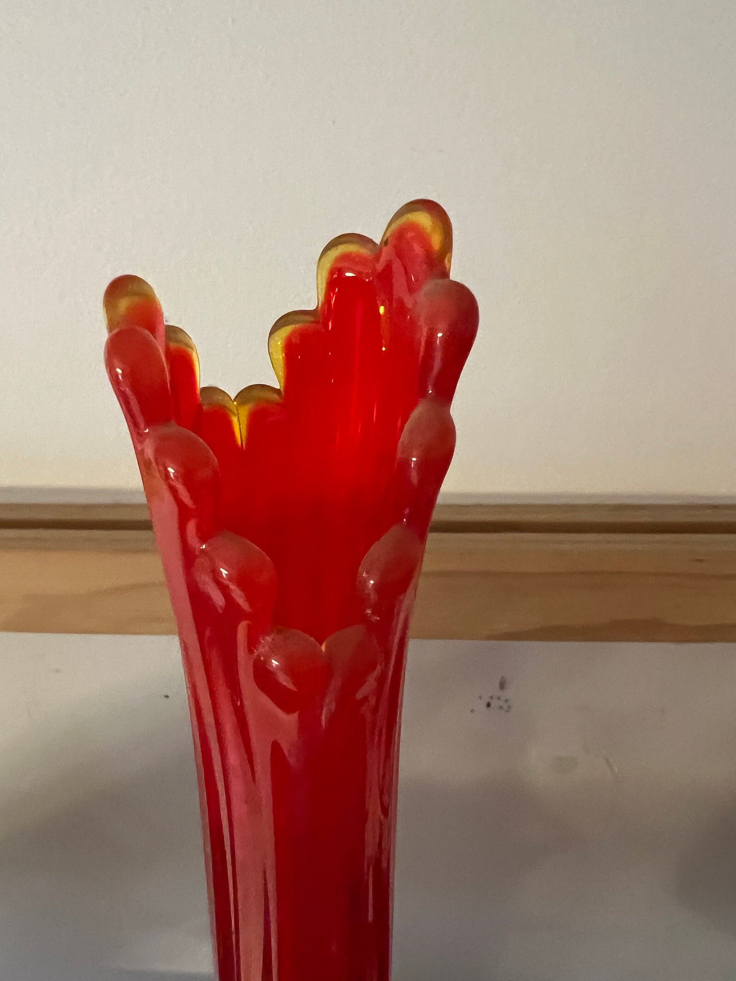 Vintage Fenton Amberina Thumbprint Vase, Colonial Orange Fenton Tall Vase, Lover Antiques and Vintage