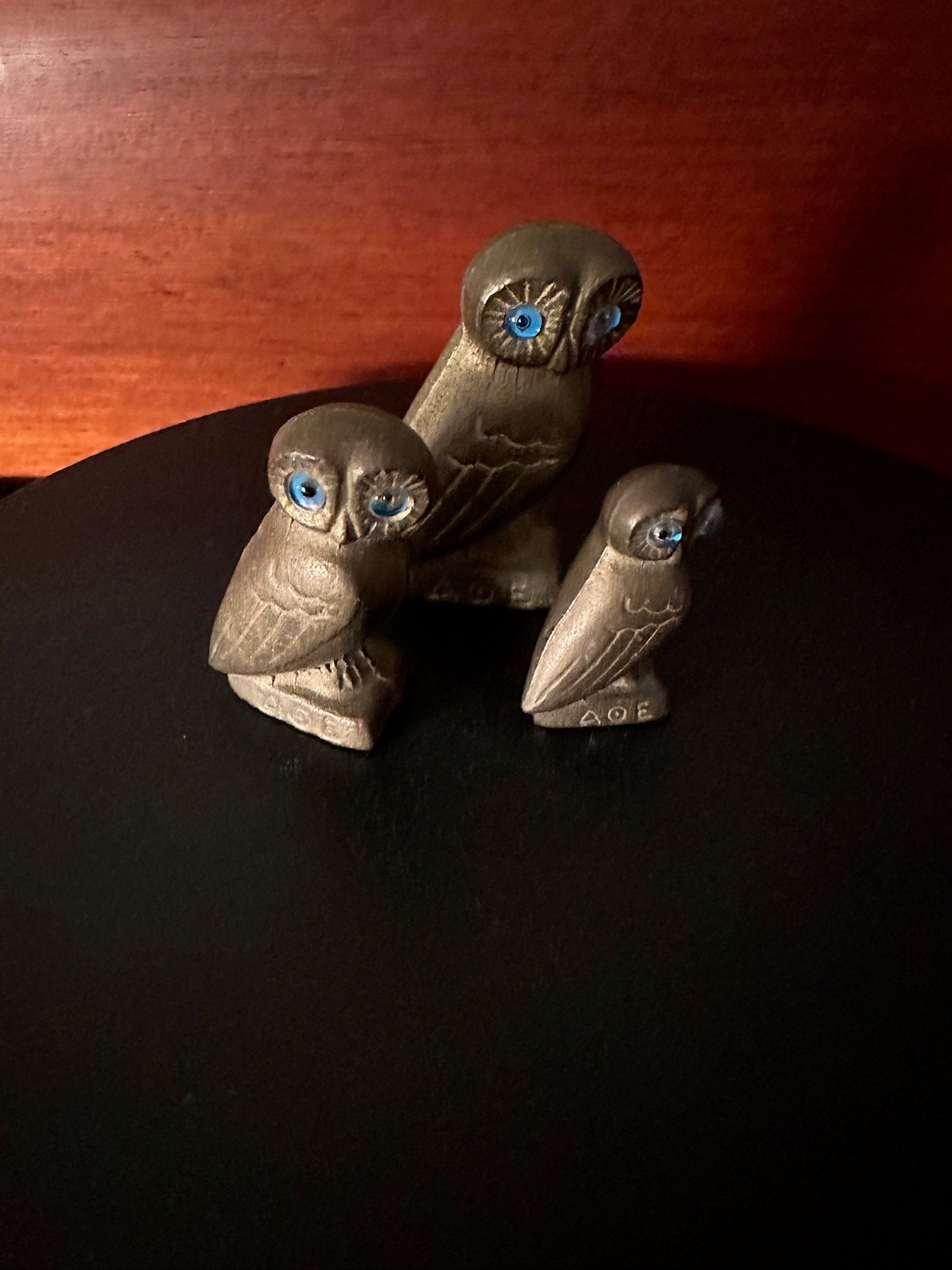 Vintage Brass Owl Family of 3, Brass Owls, Brass Owls with Gems, Lover Antiques and Vintage