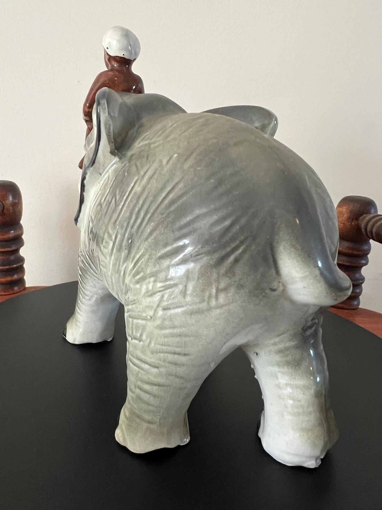 Vintage Ceramic Elephant Figurine: Trunk Up, Man Rider, Made in Japan