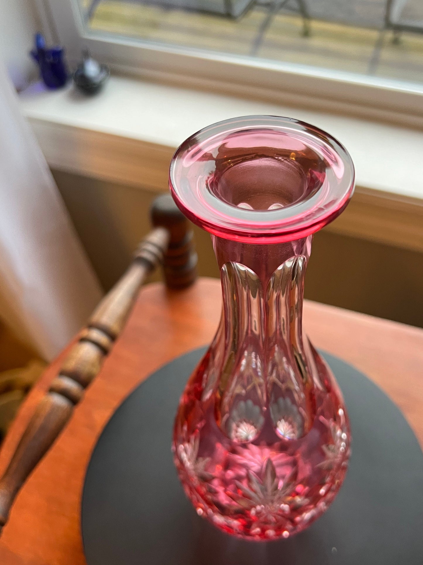 Vintage AJKA Bohemian Pink Cut Crystal Decanter with Stopper