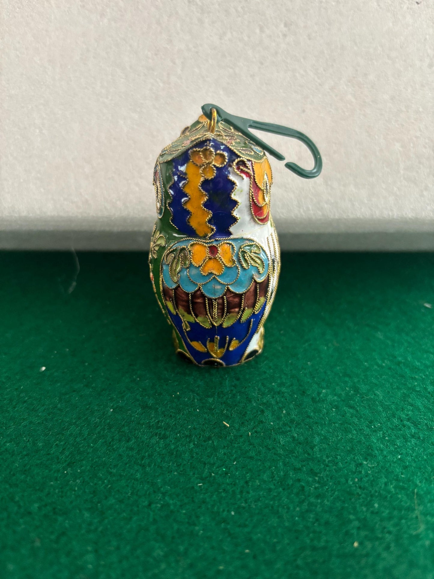 Vintage Cloisonné Enameled Owl Statue: Brass Owl Figurine