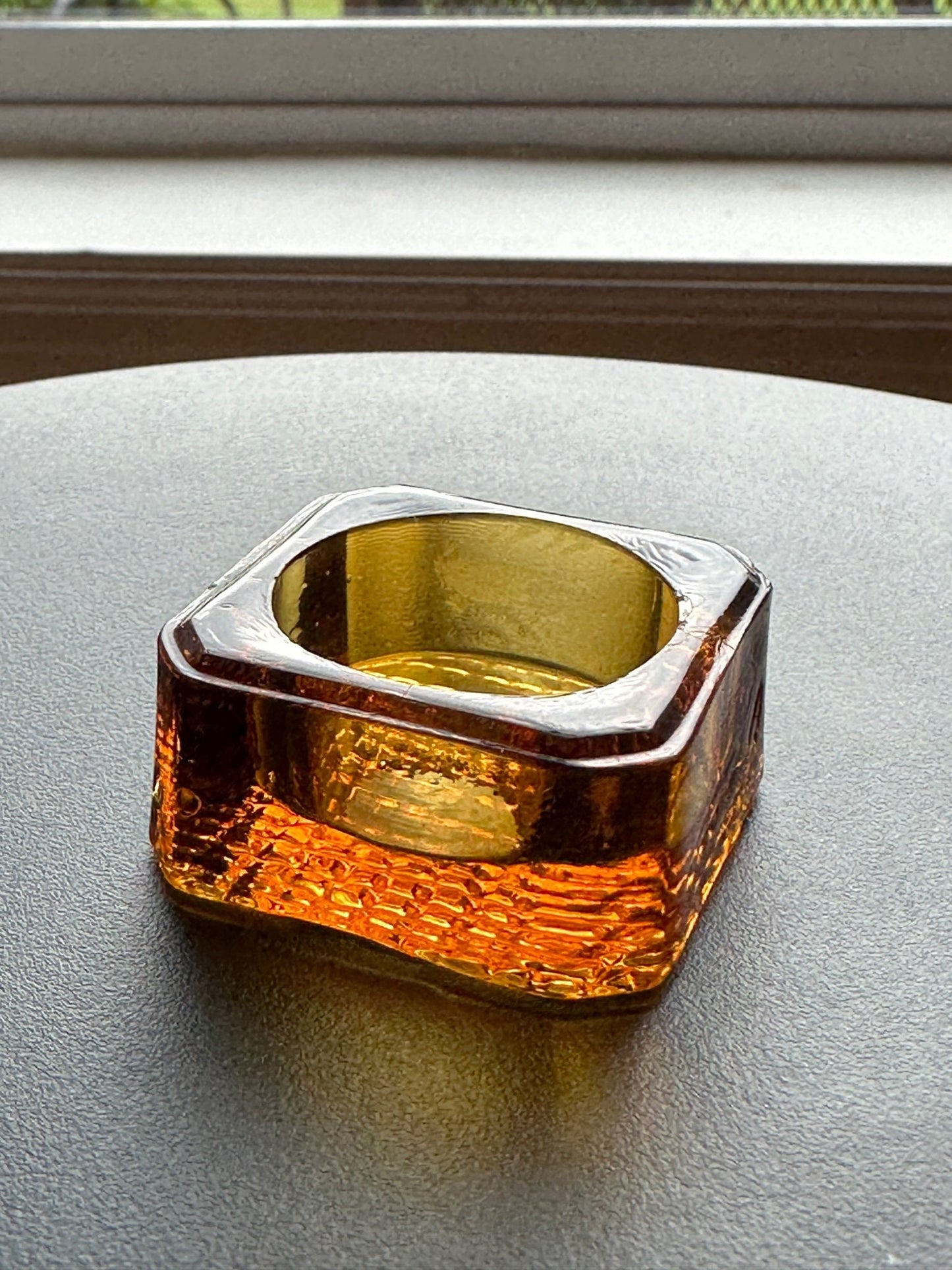 Vintage Amber Cut Glass Square Dish: Toothpick Holder, Sugar Dish