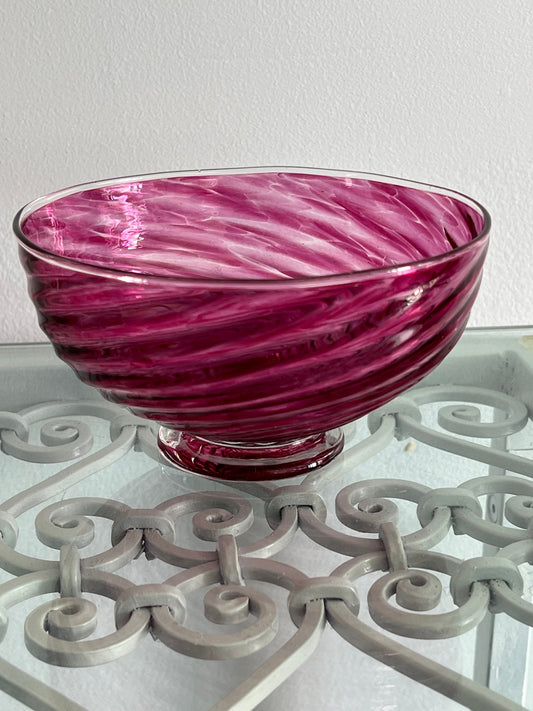 Vintage Cranberry Glass Bowl: Pink Swirl Art Glass, Circa 1960s
