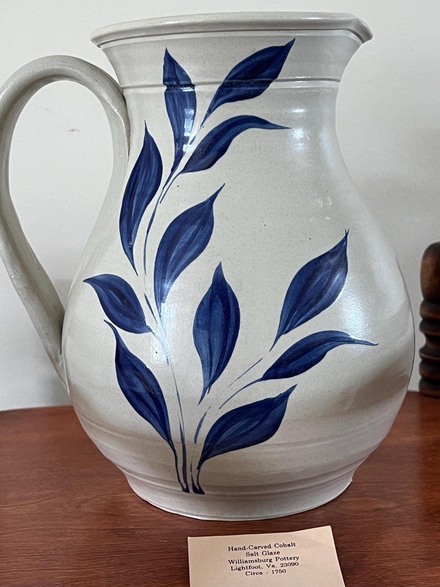 Vintage Williamsburg Pottery Pitcher with Cobalt Blue Flower Design Lover Antiques and Vintage