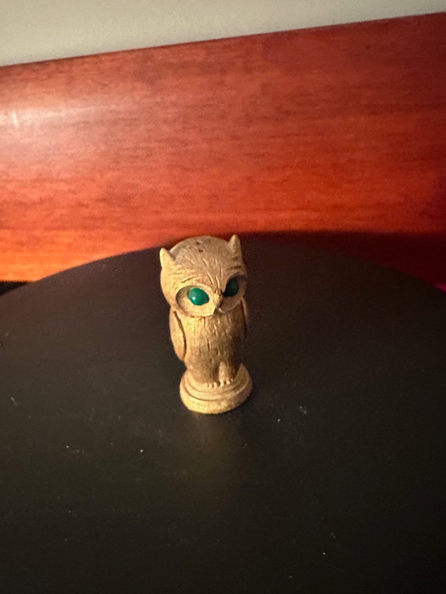 Vintage Florenza Gold Owl with Green Jade Eyes Figurine, Golden Green Eyed Owl, Lover Antiques and Vintage