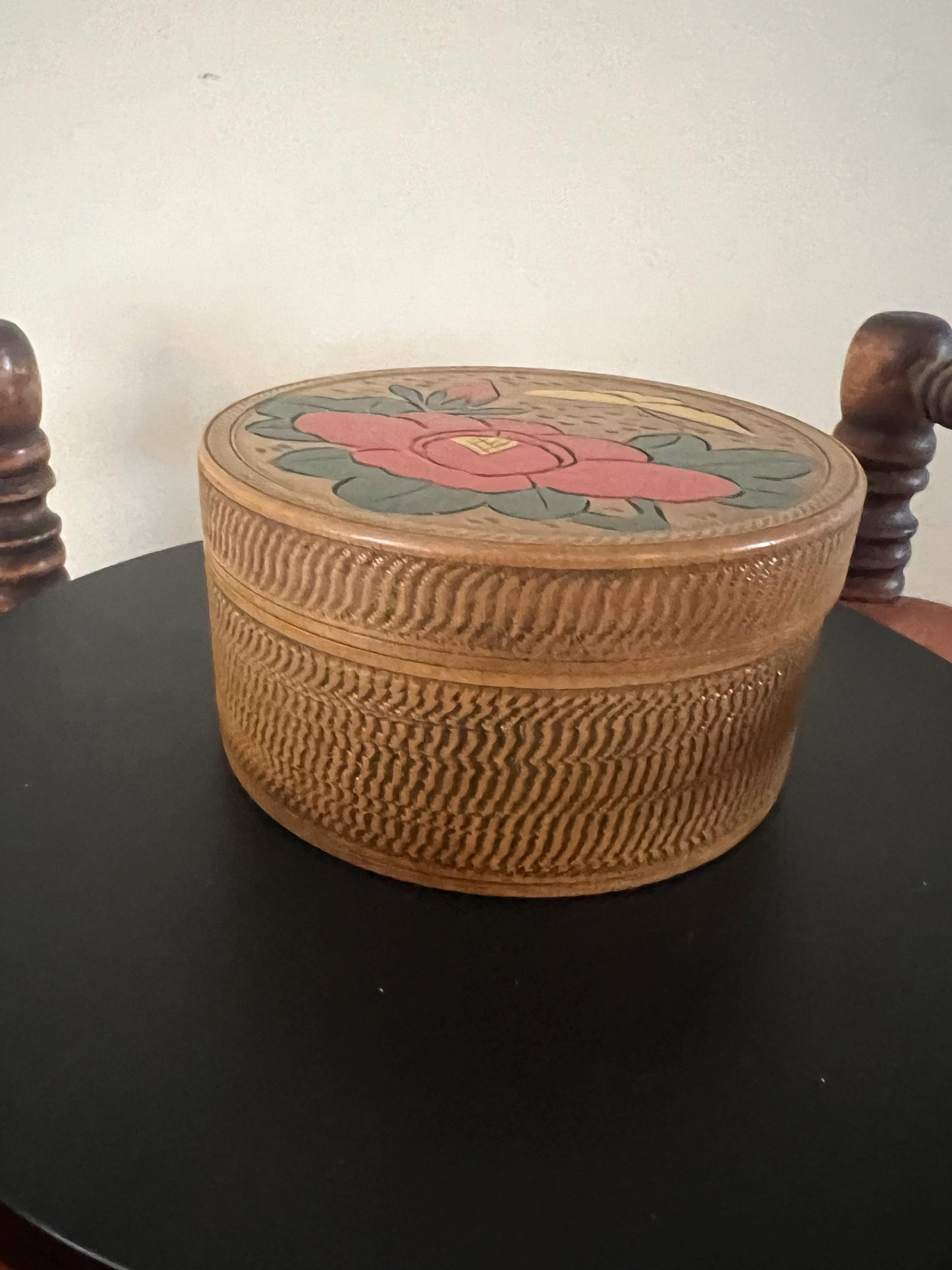 Vintage Japanese Wood Coaster Set: Hand-Painted Floral Box