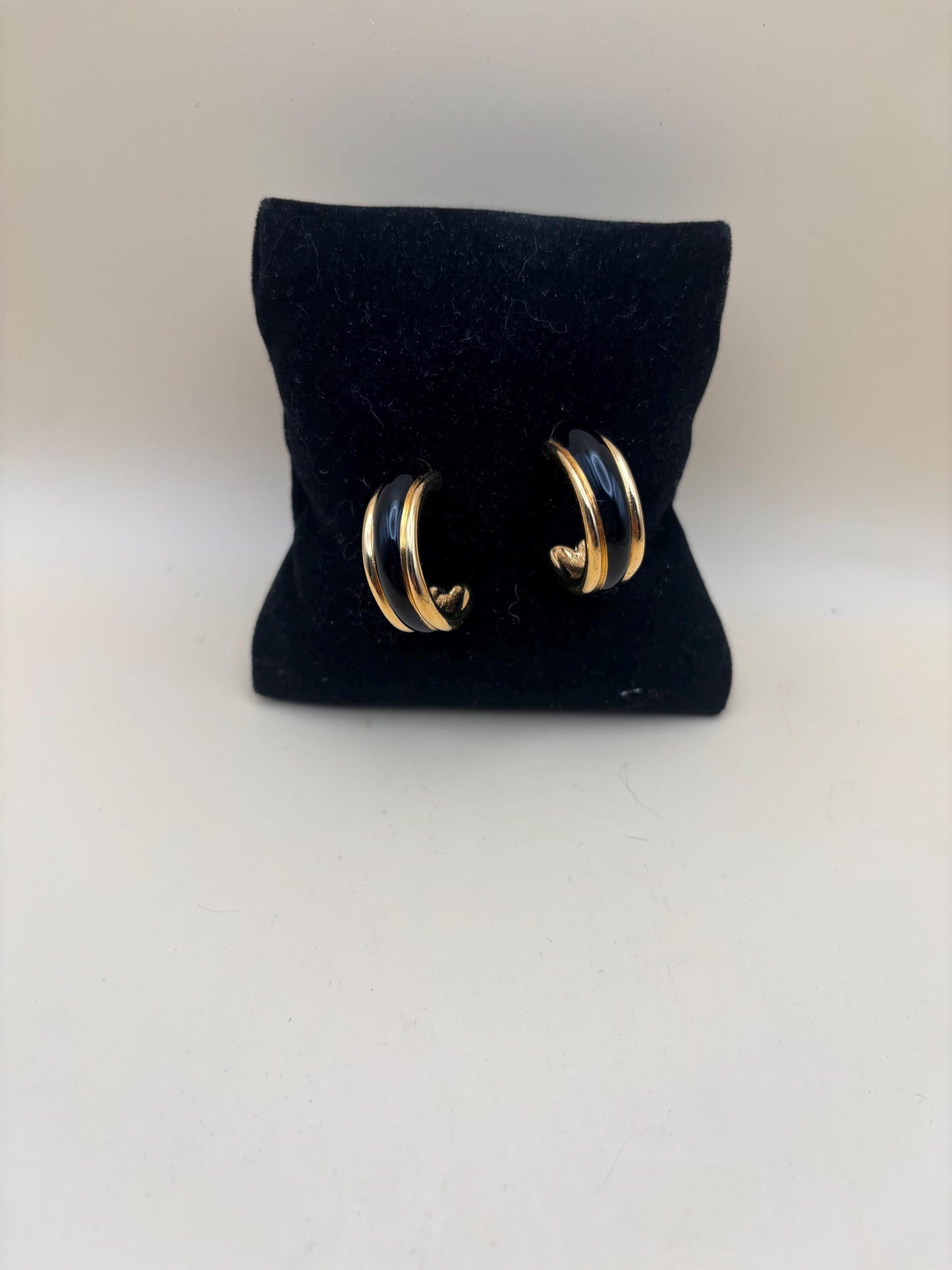 Vintage Monet Gold & Black Hoop Earrings Lover Antiques and Vintage
