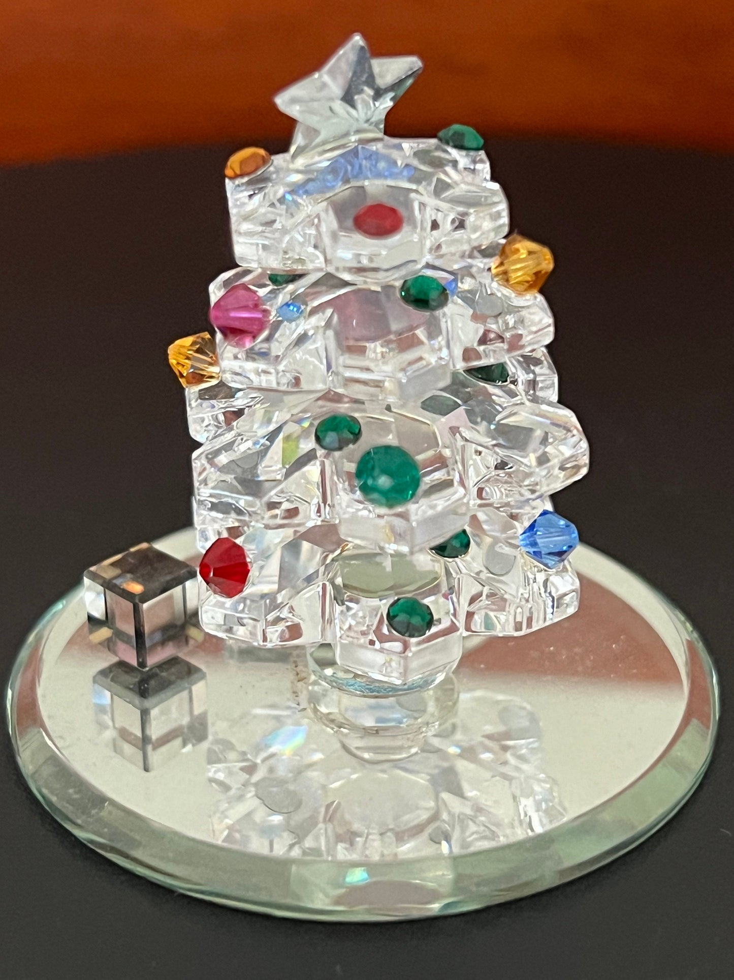 Vintage Glass Christmas Tree with Ornmanets and Gifts, Crystal Glass Tree Figurine, Glass Tree, Lover Antiques and Vintage