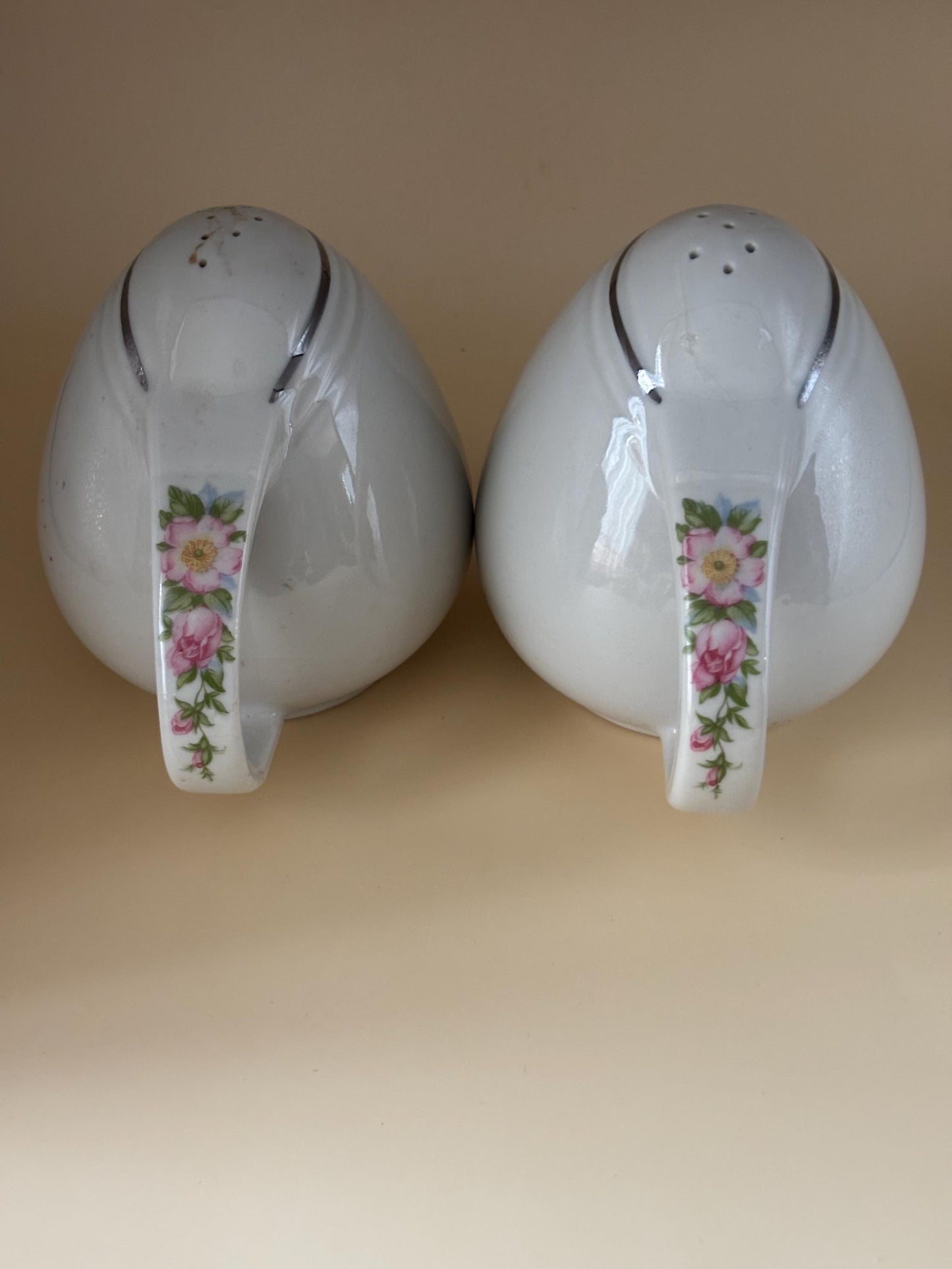 Hall China Salt & Pepper Shakers, Rose White Pattern, Porcelain Gift, Lover Antiques and Vintage