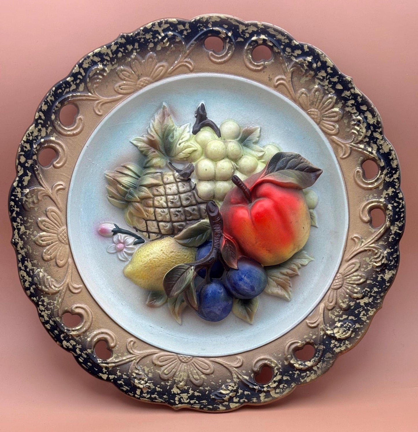 Vintage Napcoware Plate Chalkware 3D Plate Fruit #C7092 Lover Antiques and Vintage