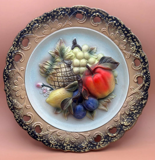 Vintage Napcoware Plate Chalkware 3D Plate Fruit #C7092 Lover Antiques and Vintage