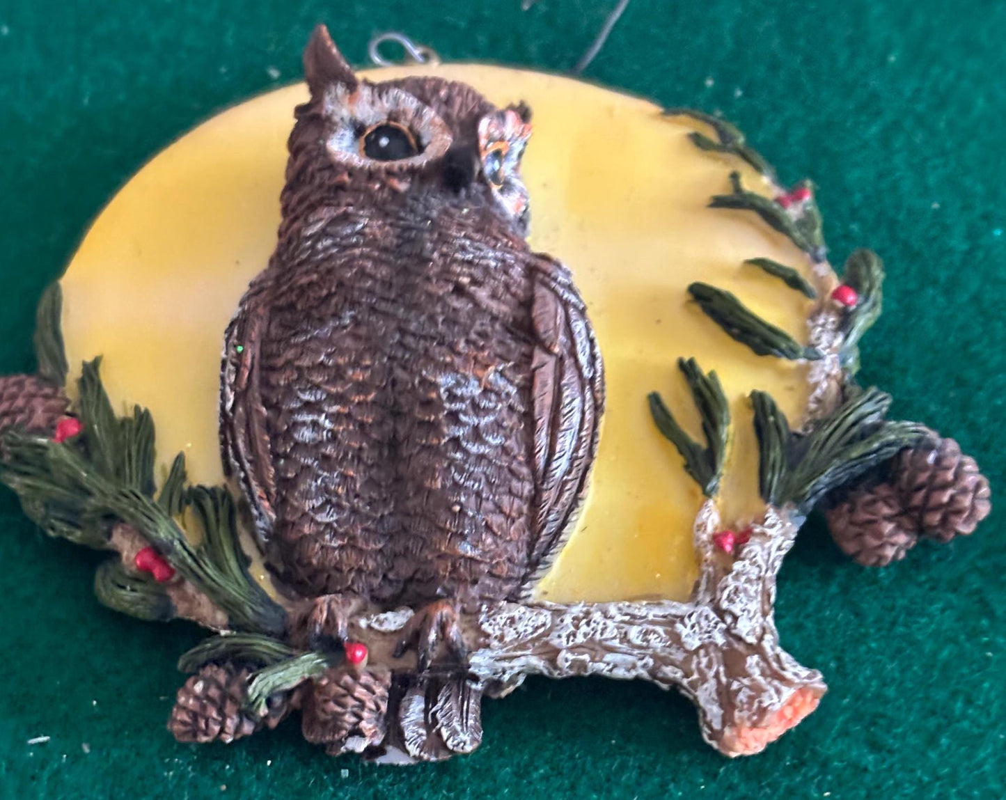 Vintage Owl Ornament Three Dimensional Owl Figurine Moon Background Lover Antiques and Vintage