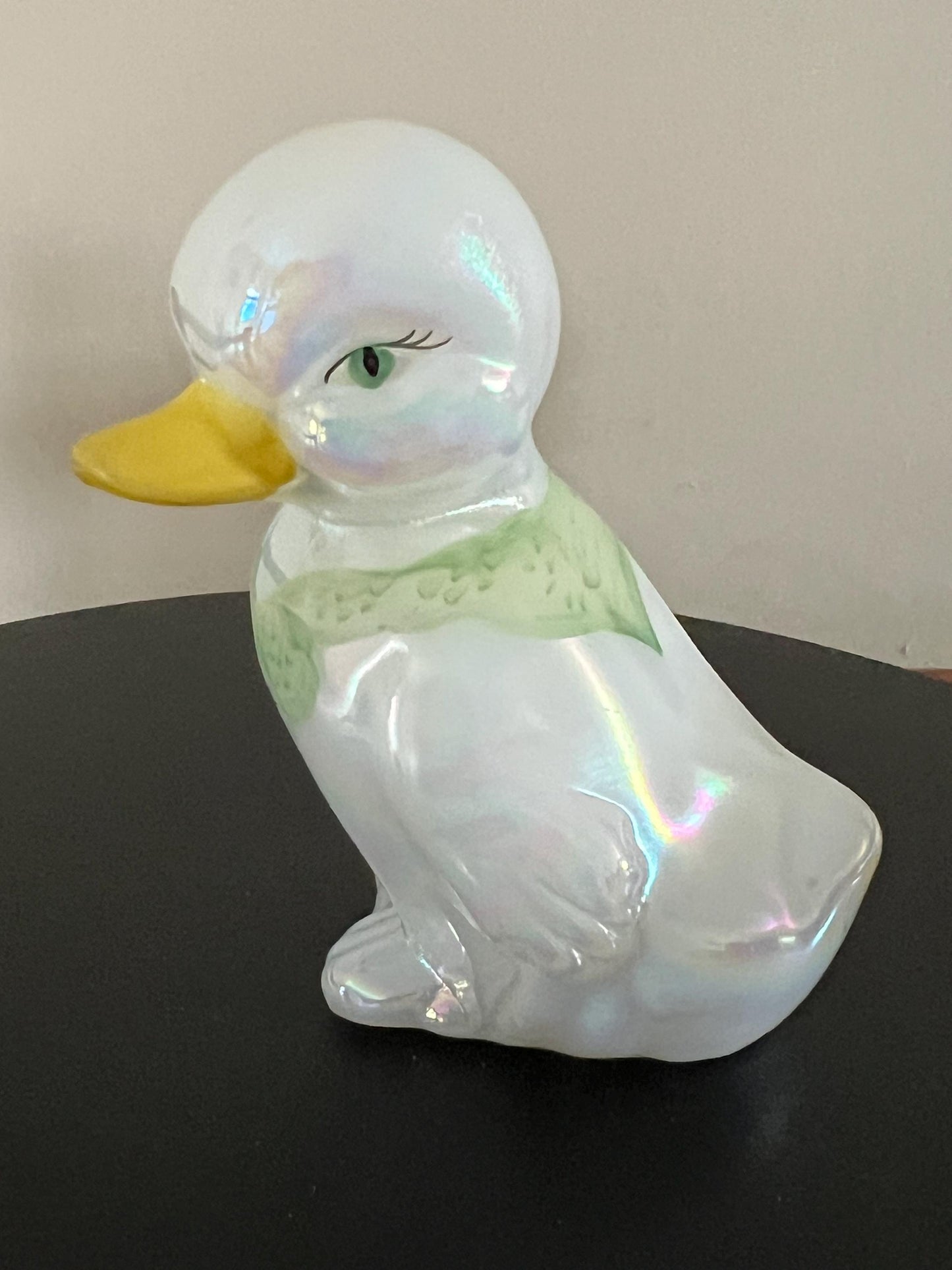 Vintage Fenton Opalescent Glass Duck: Hand-Painted Animal Figurine