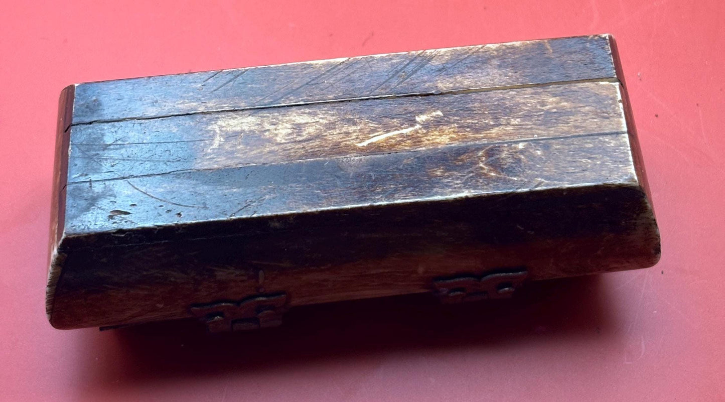 Vintage Camel Bone and Brass Trinket Box with Owl Hinges