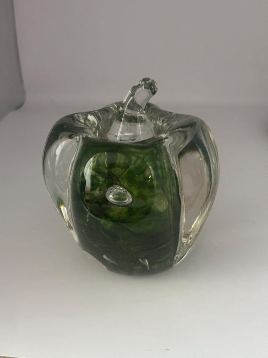 Wheaton Glass Handmade Green Apple Paperweight Clear Swirl Vintage Exclusive Decor