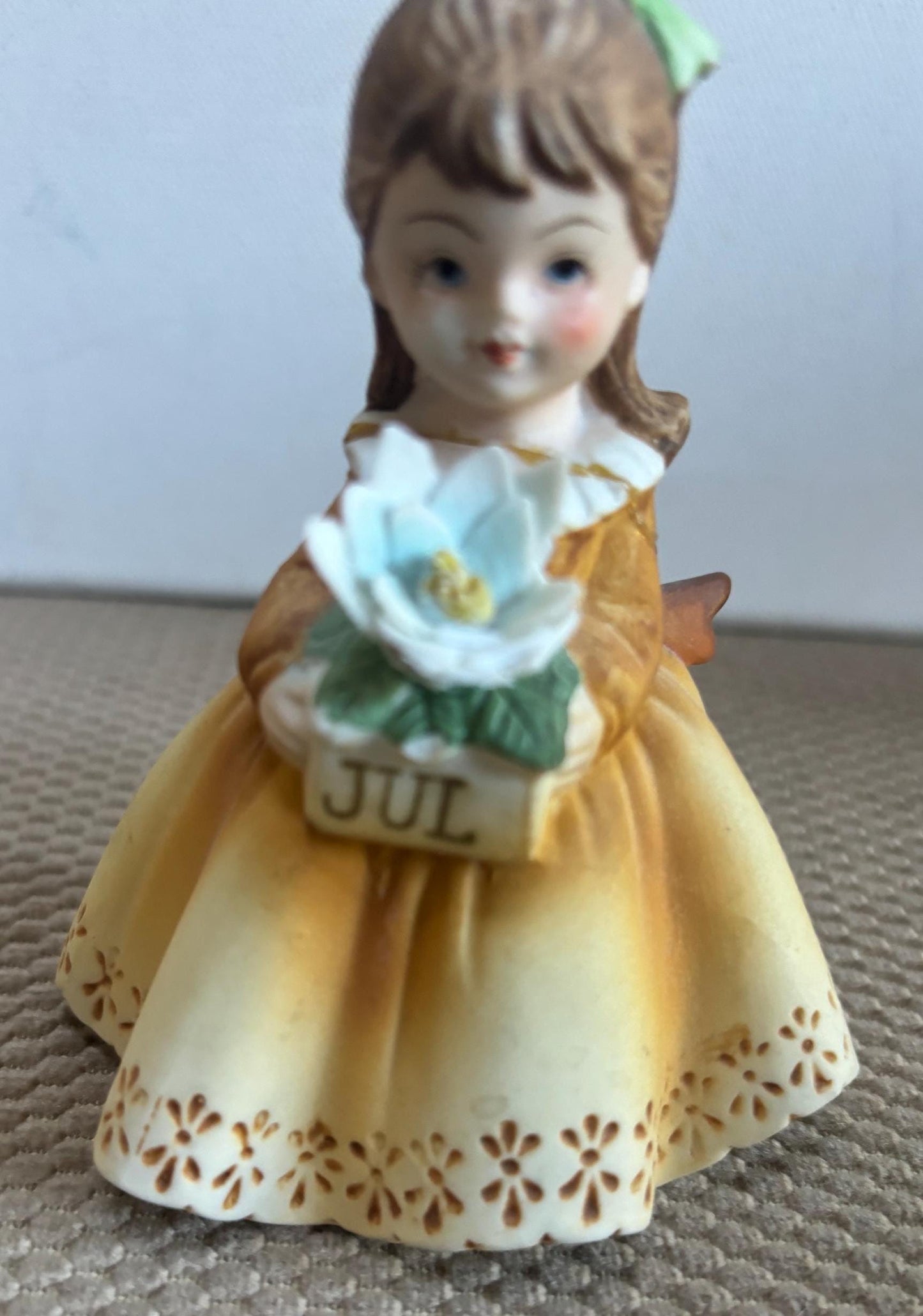 Vintage Lefton July Birthday Girl Porcelaine Hand Painted Figurine Yellow Dress KW7227 Japanese Lover Antiques and Vintage