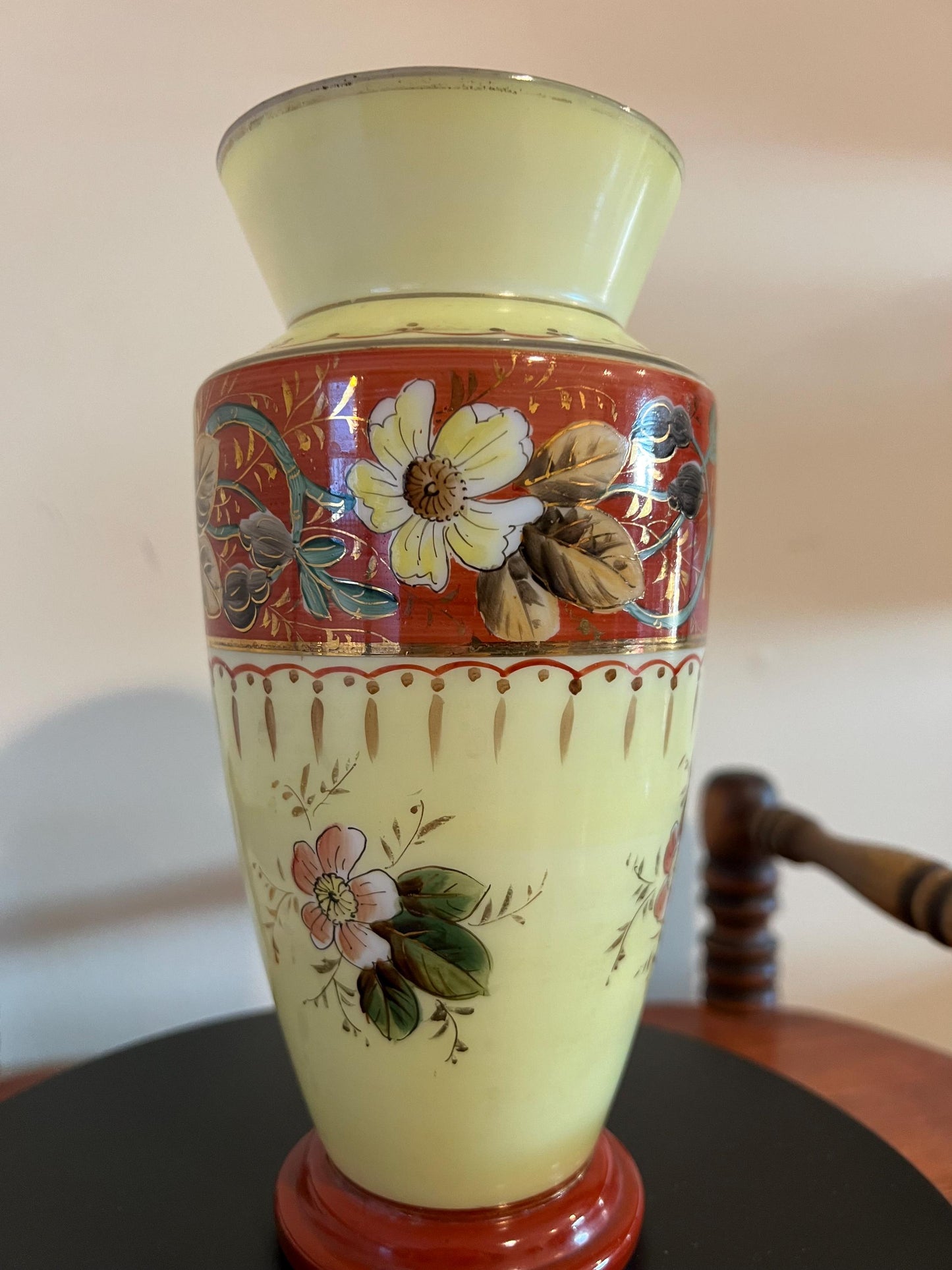 Antique Bristol Opaline Vase: Hand-Painted Floral Glass Art