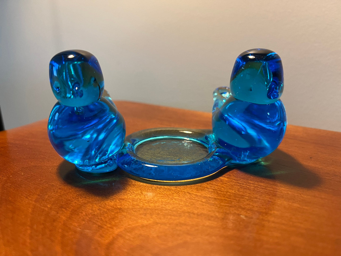 Vintage Ron Ray Bluebird of Happiness Candle Holder - 1992 Glass Bird Art